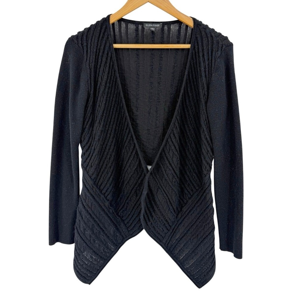 Eileen‎ Fisher Womens Large Felted Ladder Open Front Cardigan Wool Mohair Knit